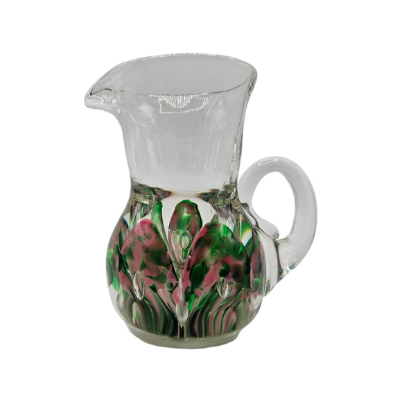 Vintage Murano Art Glass Mini Pitcher Green Pink Ribbon Aventurine Swirl Italy - Picture 1 of 6